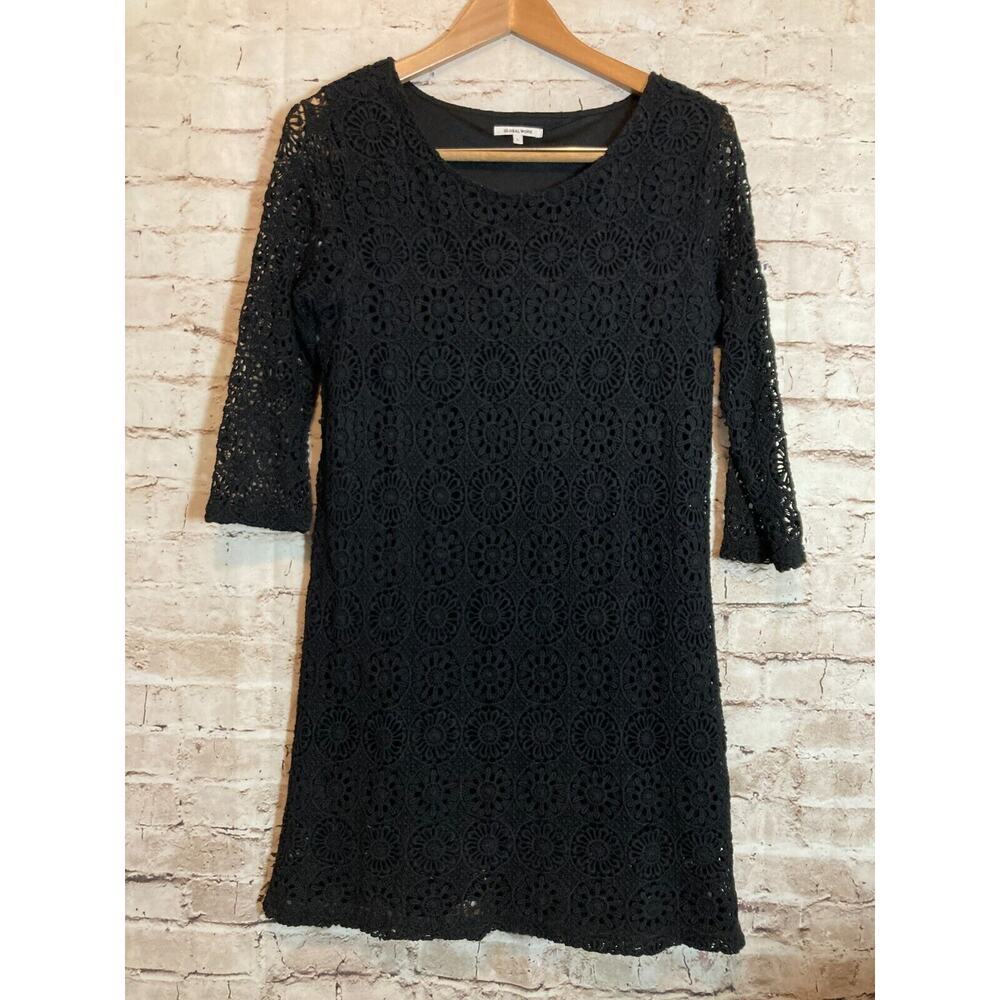Global Work Dress Womens‎ Large Black All Over Crochet Lace Whimsigoth Stretch